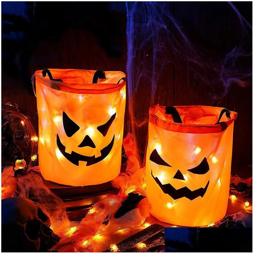 gift wrap led light halloween trick or treat bucket pumpkin candy bags collapsible basket for thanksgiving party 230826