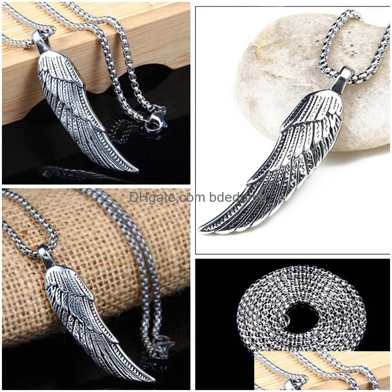 stainless steel feather pendant neacklaces retro men nightclub necklace fine fashion jewelry