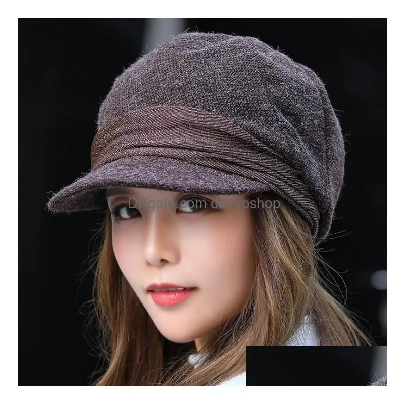 7 colors autumn winter women beret octagonal hats worsted plaid newsboy caps casual style short eaves dome hats nice gifts for girl