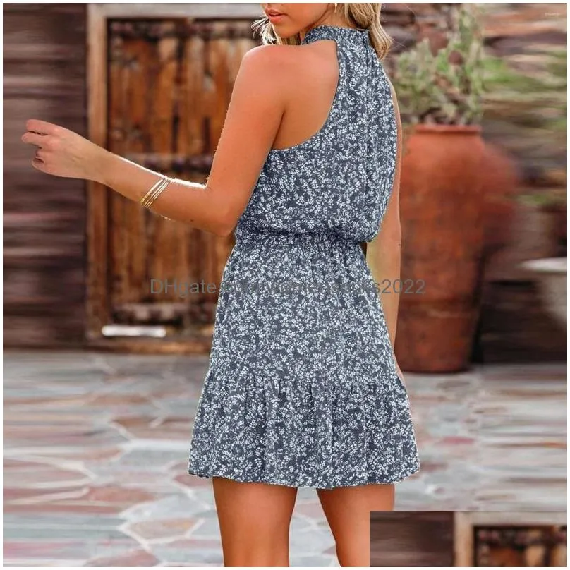 casual dresses summer mini dress boho style halter floral print women elegant party sleveless short ladies vestidos