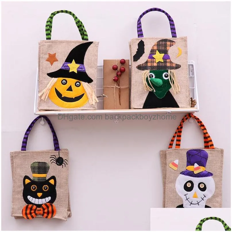 500pcs 26*15cm festive party supplies halloween linen tote bag pumpkin candy storage bags 4 styles halloweens decoration handbag