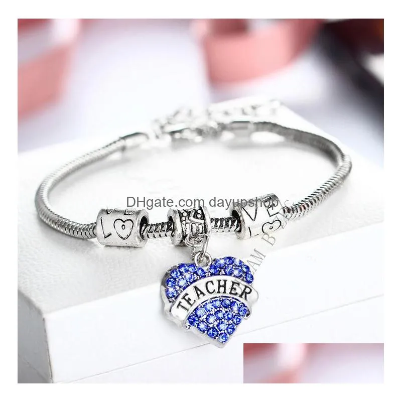 45 types diamond love heart bracelet family member best friends crystal bracelet women charms wristband jewelry