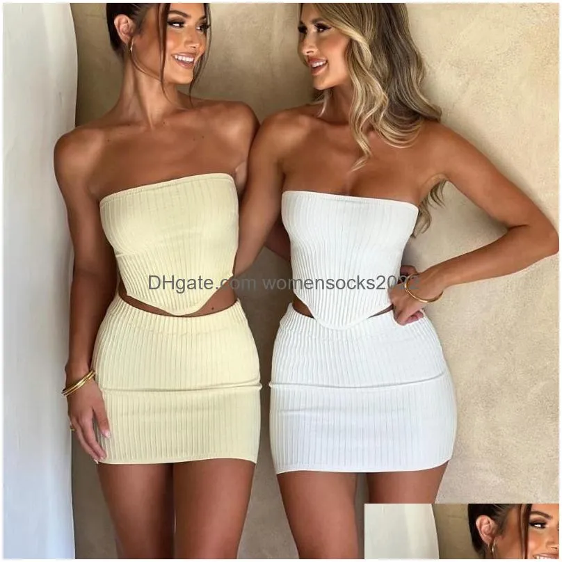 work dresses european american style womens summer fashion casual word bandeau topsuit short solid color cover hip skirt