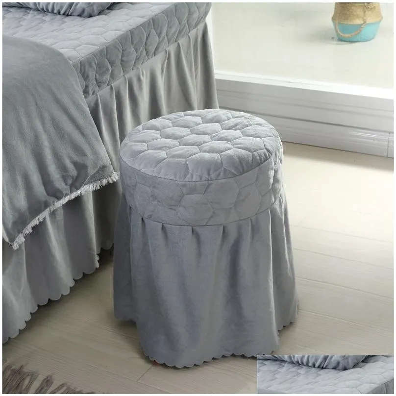 4pcs Beautiful Beauty Salon Bedding Sets Massage Spa Use Coral Velvet Embroidery Duvet Cover Bed Skirt Quilt Sheet Custom #s