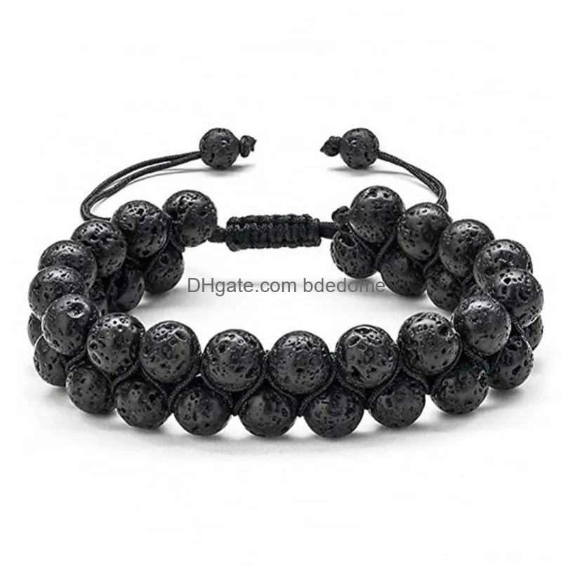 6mm 8mm oil diffuser lava double layer bracelet adjustable frosted stone bracelets women men fashion jewelry