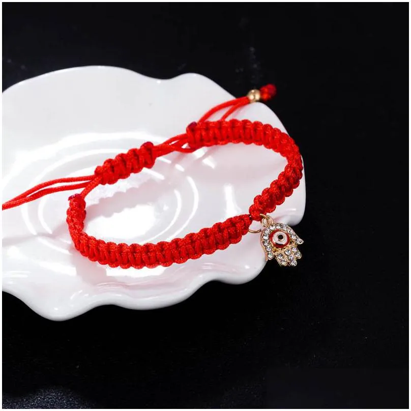 fatima hand hamsa evil eye charm bracelets red braided string rope chains bangle for women & men fashion diy handmade jewelry