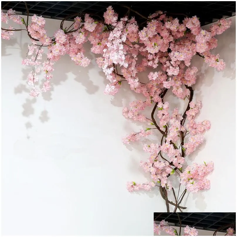 yumai Fake Cherry Blossom Tree Pink Sakura Artificial Flowers Tree Wedding party Background Wall Decoration Shop Window Decor