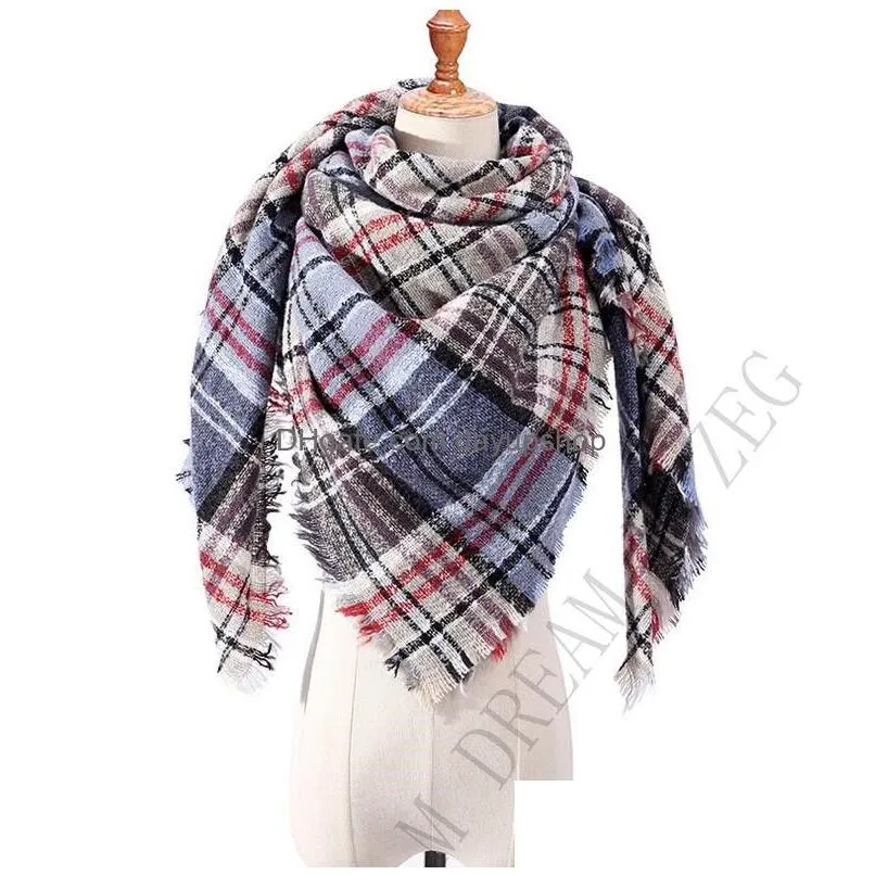 16 colors women plaid scarves grid tassel wrap oversized check shawl winter neckerchief lattice triangle blanket scarf