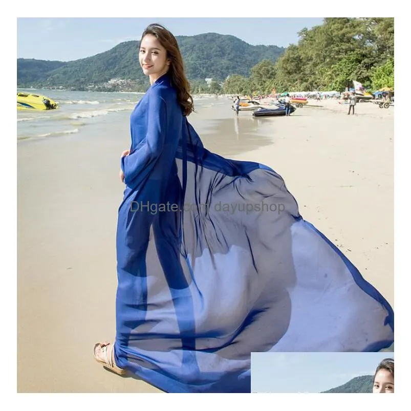 2019 newest women sunscreen shawl scarves large size 190*140cm chiffon beach towel warps solid color scarves pashmina