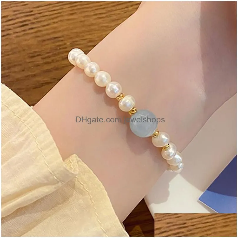  water pearl bracelet aquamarine crystal beads bracelet fashion women summer beach elastic friendship bracelets