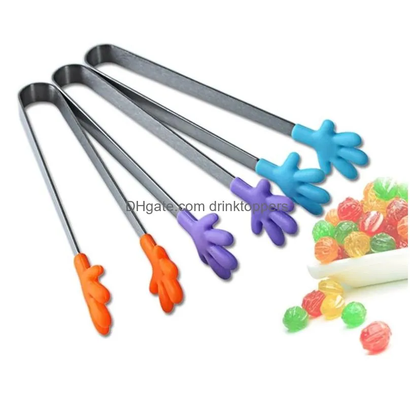 bar tools cute creative small silicone clip non slip stainless steel mini food ice square suger bbq tongs clips kitchen supplies