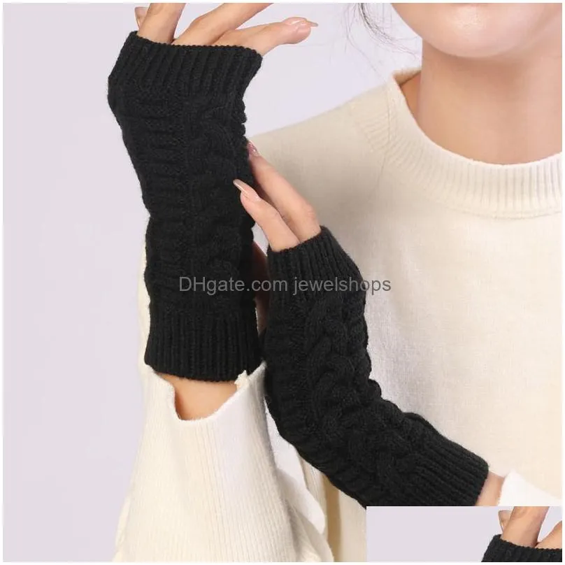 fashion short braid gloves crochet arm fingerless winter mittens women fashion accessories