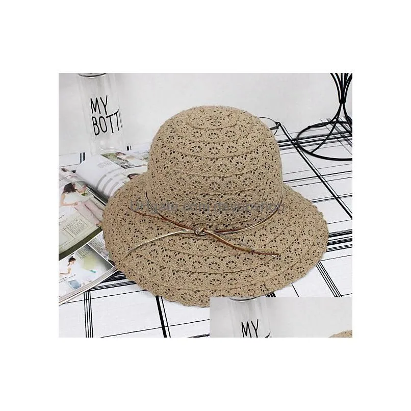 quality straw hats folding ventilate bucket hats with bowknot dome sun hat fsherman hat sunbonnets