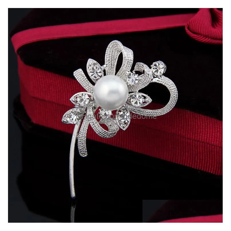 crystal flower brooch pin business suit tops wedding formal dress corsage rhinestone brooches for women men fashion jewelry