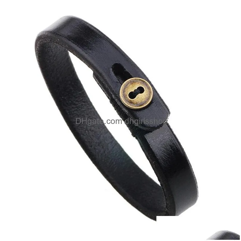 simple black red leather bracelets little button bangle cuff wrist bands jewelry women bracelets fashion jewelry