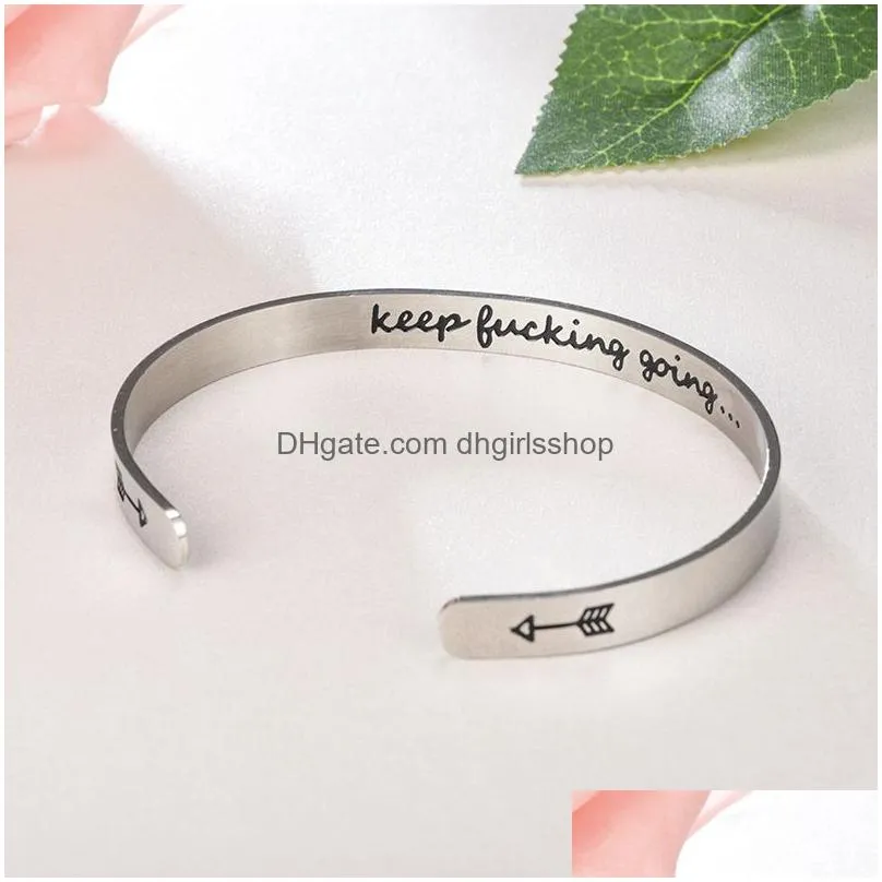 update stainless steel open bracelet bangle letter inspirational keep going bracelet wristband cuff women men