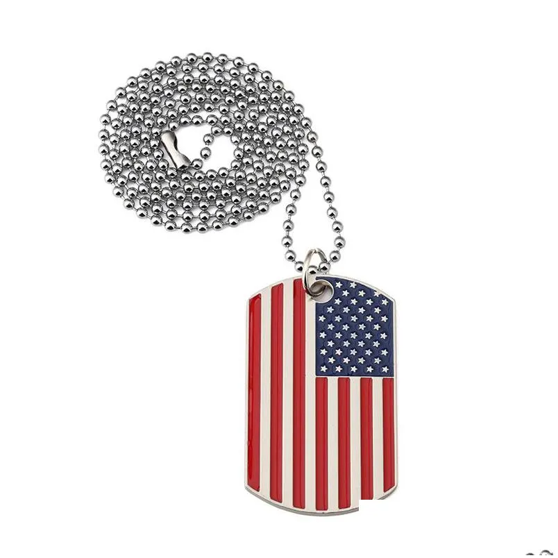 hip hop american national flag pendant necklaces men s square usa military card charm bead chain for women rapper fashion jewelry