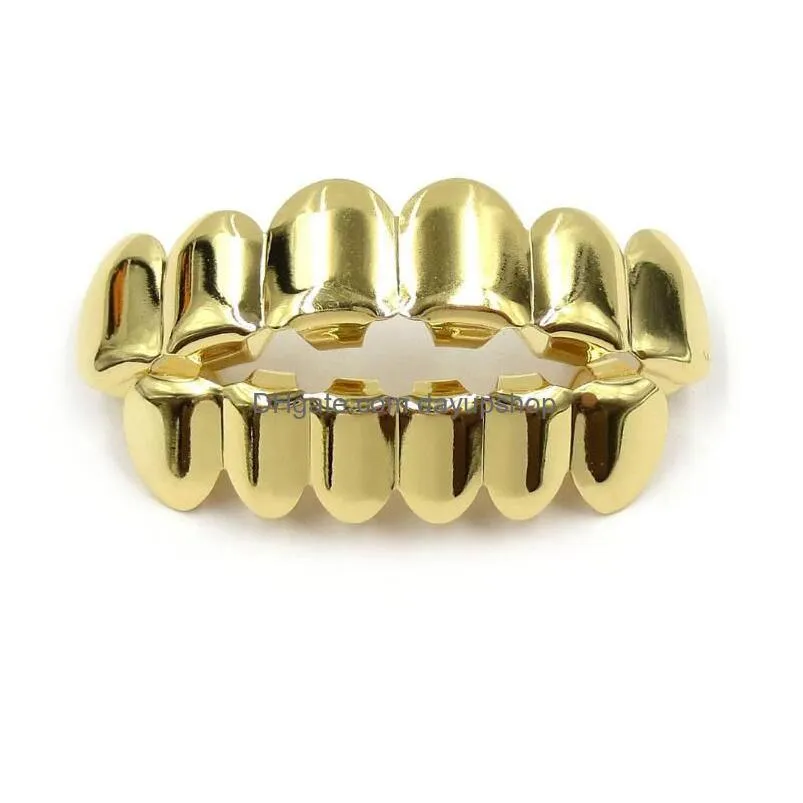 gold plated hip hop teeth grillz 15 designs top bottom dental grills mouth punk teeth caps cosplay party vampire grills rapper jewelry