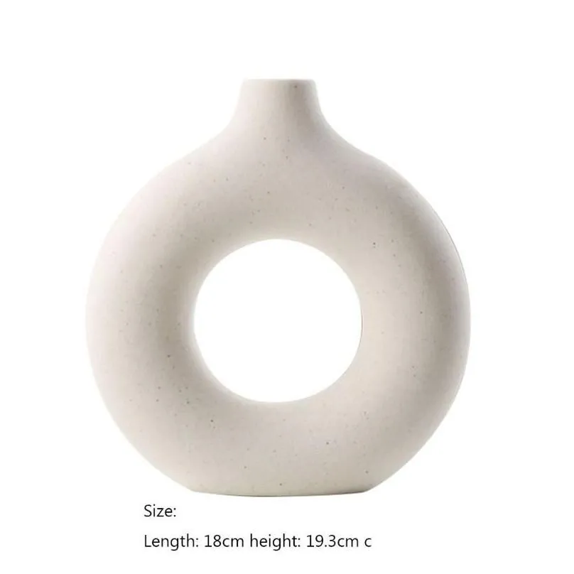 Vases Nordic  Whtie Yellow Ceramic Flower Vase Circular Hollow Donuts Pot Home Decoration AccessoriesVases