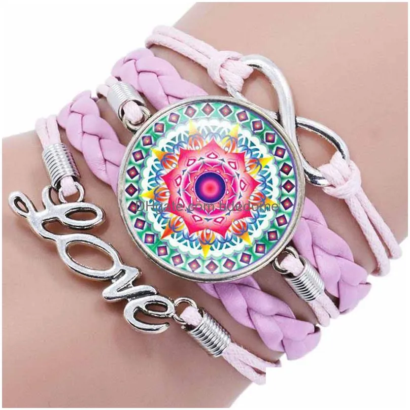 update infinity love mandala bracelets multilayer wrap weave flower glass cabochon bracelet for women kids fashion jewelry