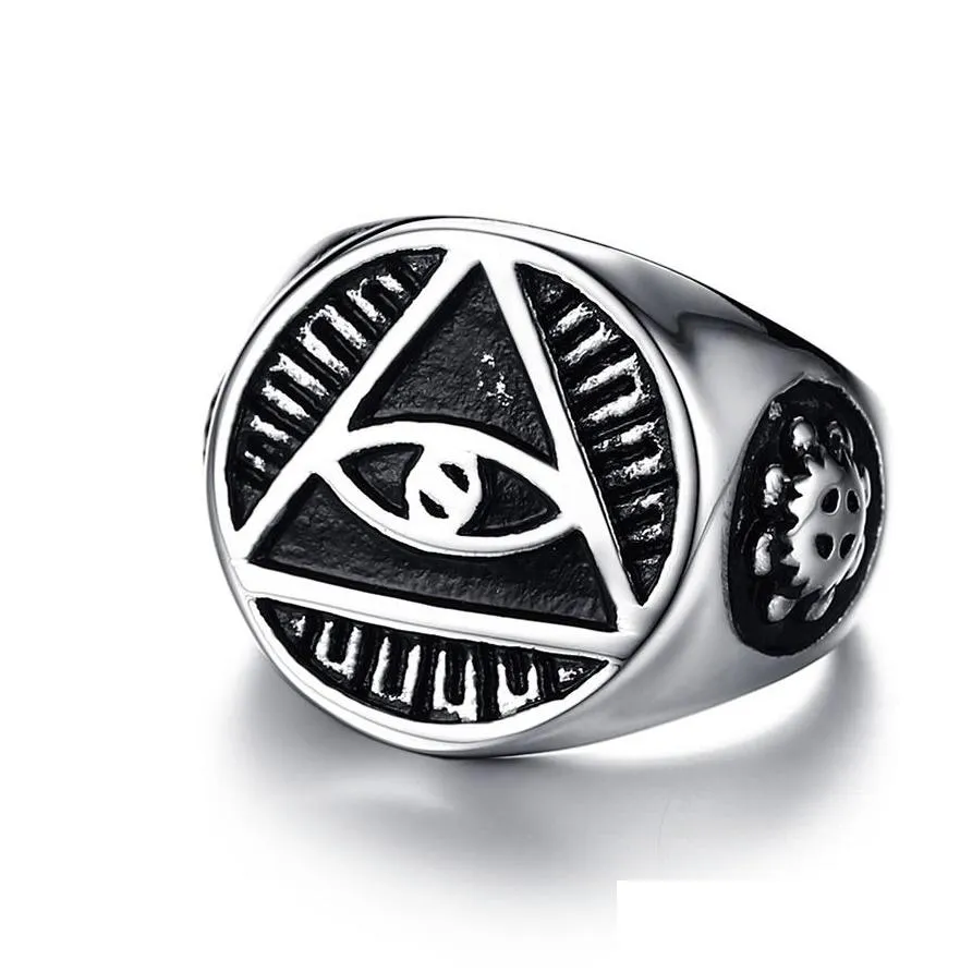 316l stainless steel men`s illuminati the all-seeing-eye rings pyramid eye of providence symbol religious ring for hip hop jewelry
