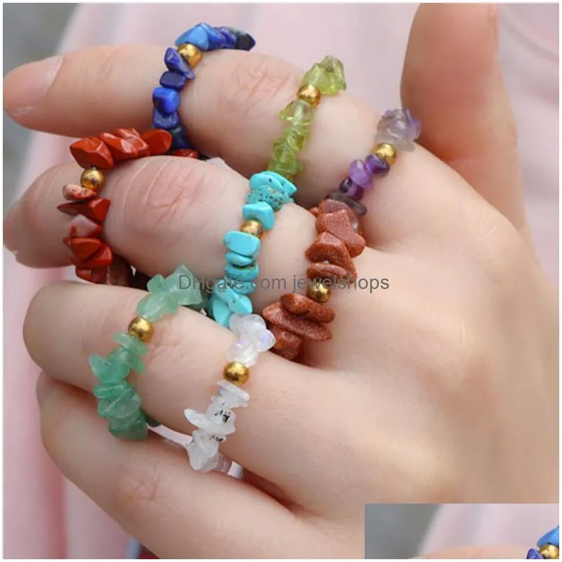 natural irregular crystal chip stone rings aquamarine amethyst colorful gravel beaded finer ring for women jewelry