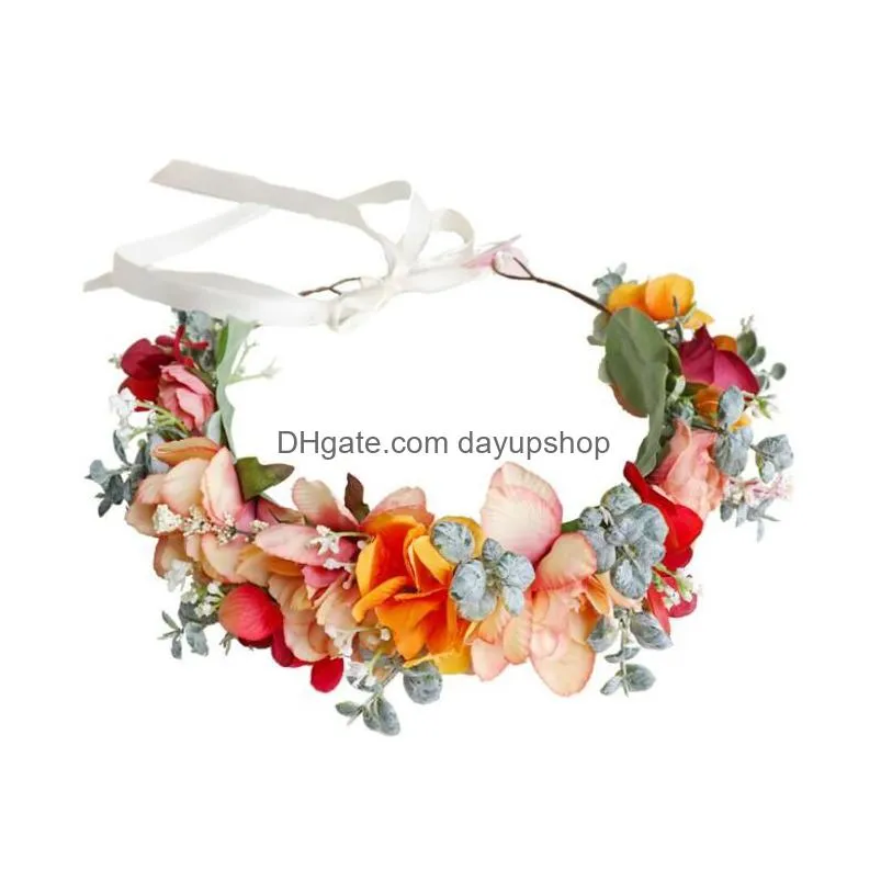 colorful fashion garland handmade rose corolla hair band bride and bridesmaid holiday wedding beach rattan wreath