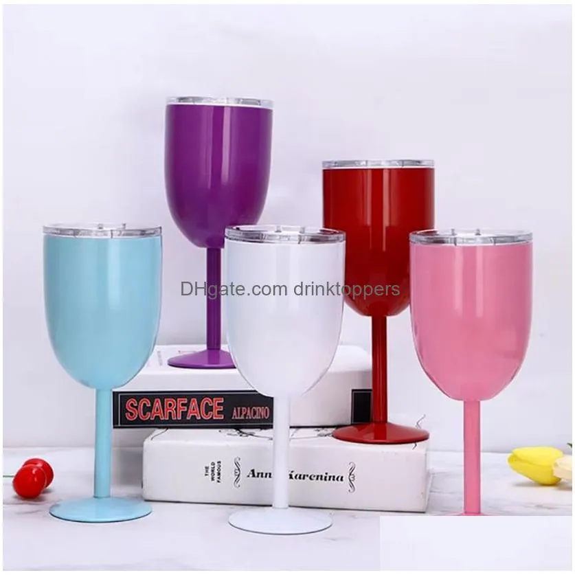 10oz colored goblet glasses double wall vacuum insulated thermal cups insulated stainless steel wine tumbler with lid fy5220