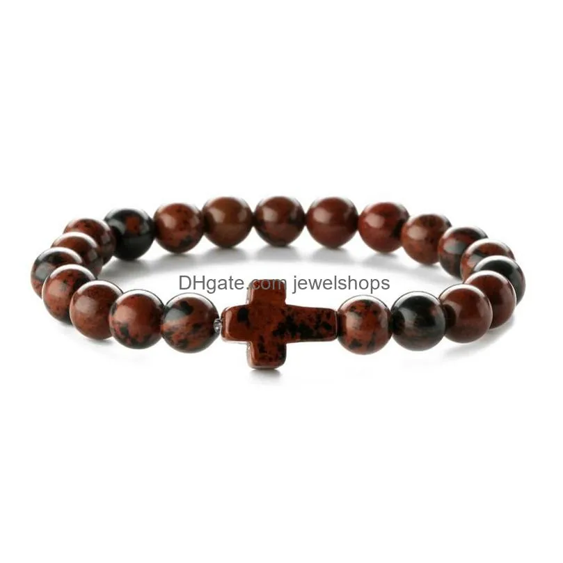 8mm natural stone turquoise bracelet beads lava agate cross charm bracelets for men women jewelry