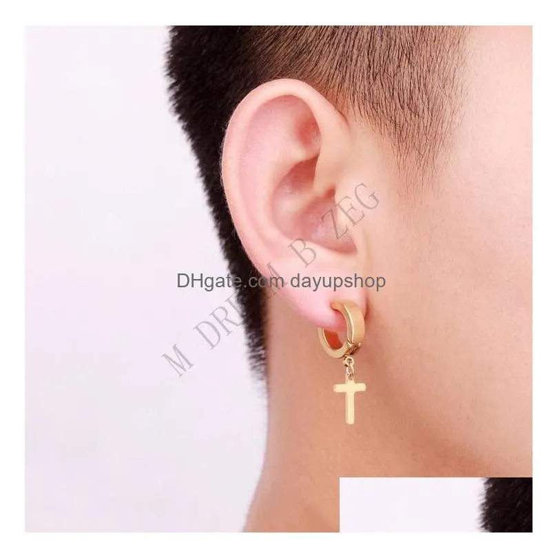 allergy free cross ear clasp men`s stainless steel ear clip fashionable cross earrings fashion punk ear studs jewelry