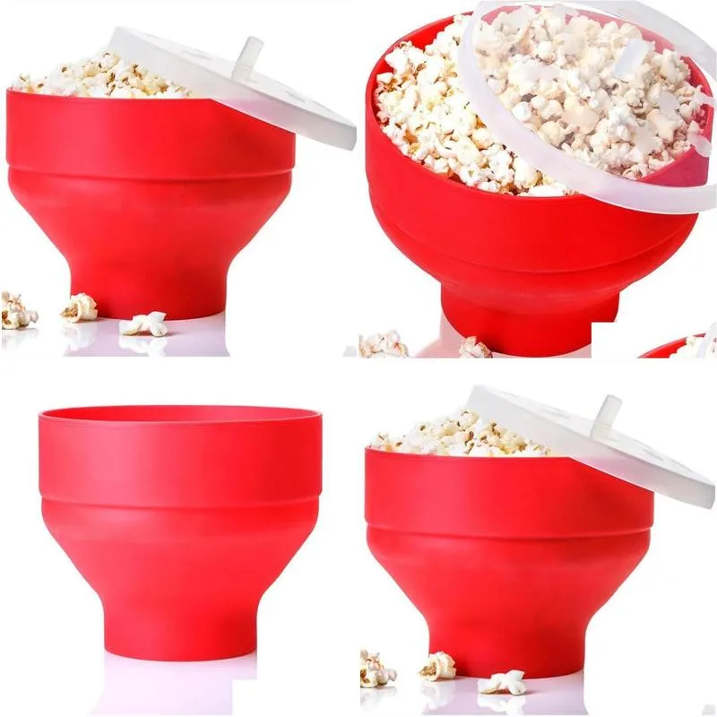 bowls silicone popcorn bowl microwave oven folded bucket creative high temperature resistant large covered