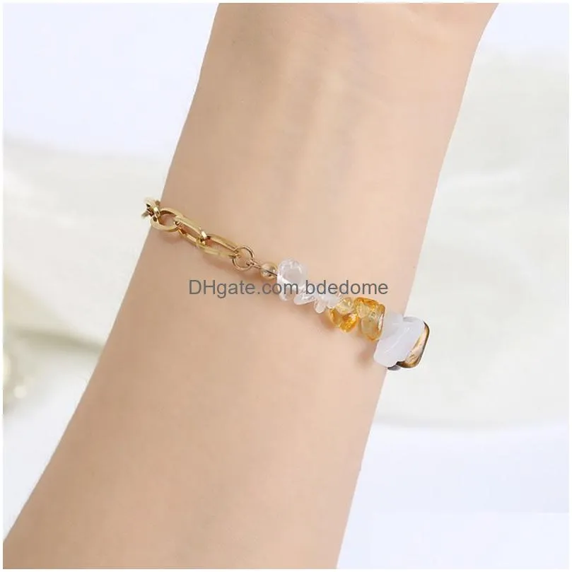 gold chain stainless steel crystal chip bracelet adjustable natural stone gravel irregular gemstone bracelets for women gift jewelry