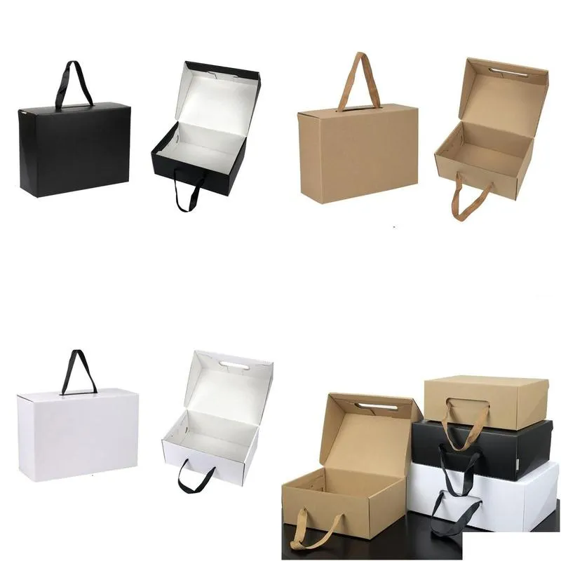 Free shipping 50pcs/lot White/Black Kraft Paper Gift Box Children`s shoe box Portable Case Women men shoe 4 Size Custom logo1