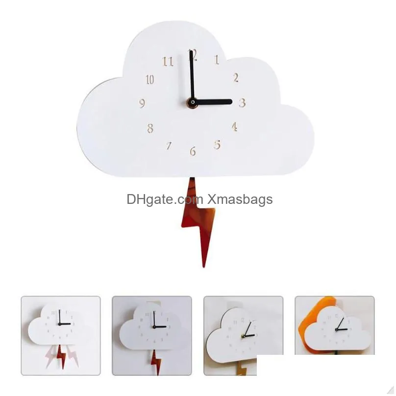 10pcs wall clocks 1pc creative swing flash clock cloud shape kids room decoration white