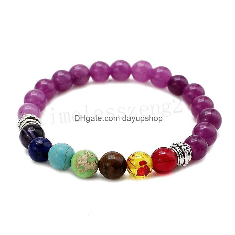 yoga energy bracelet colorful volcanic stone seven chakra bracelet 8mm natural stone handmade beaded bracelet yoga inspirational jewelry