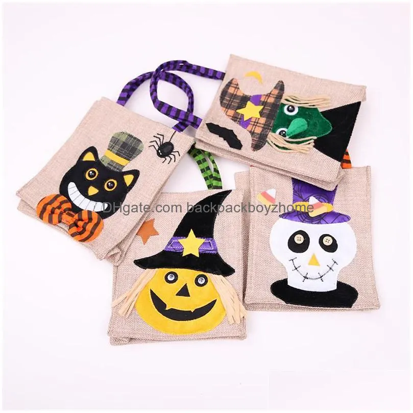 26*15cm festive party supplies halloween linen tote bag pumpkin candy storage bags 4 styles halloweens decoration handbag t9i001370