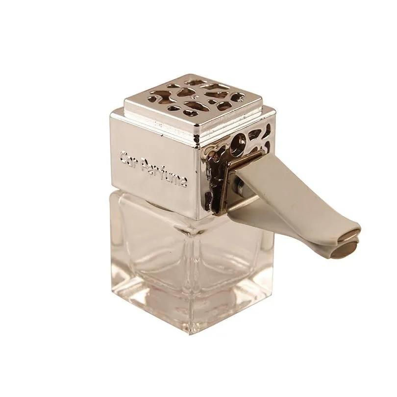 Car Perfume Air Vent Clip Cube Air Freshener Empty Glass Bottle for Car Auto Pendant Essential Oils Diffuser Fragrance Ornament Decor
