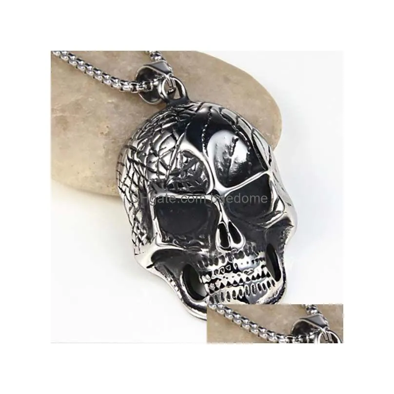 ancient silver skull pendant necklace celtic stainless steel skeleton necklaces men fine jewelry