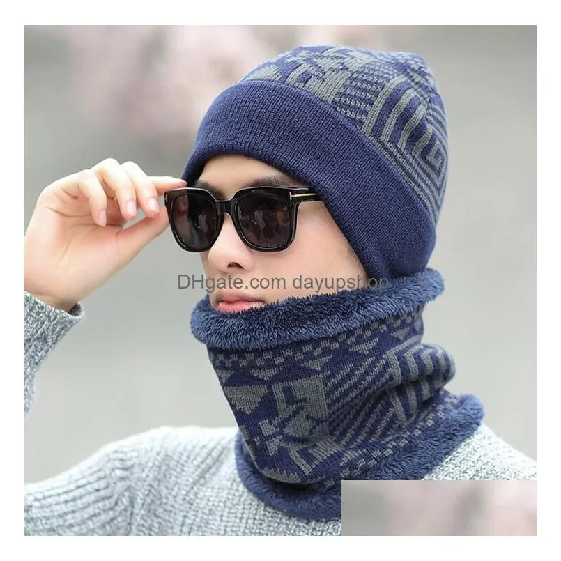 hot beanies hat scarf set warm knitted hat skull caps thick fleece lined winter hat for women men