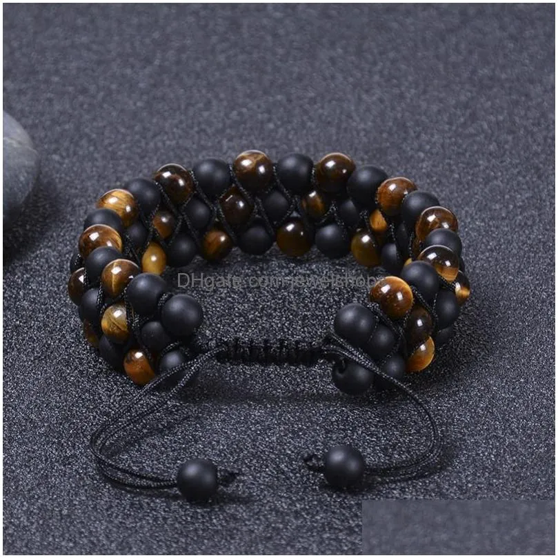 6mm natural gemstone tiger eye frosted stone three layer bracelet beaded wrap multi-layer stone bracelets bangle cuff jewelry