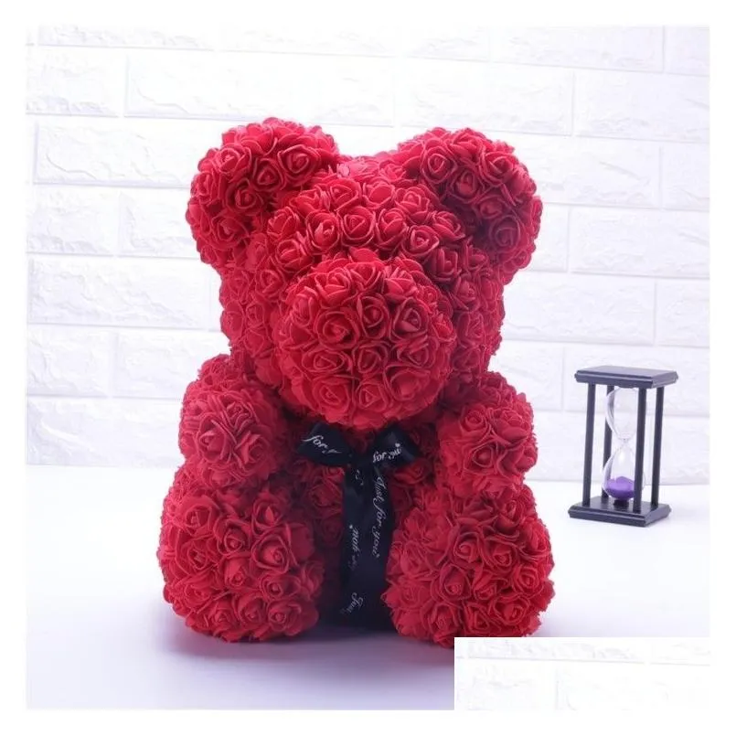 NEW Valentines Day Gift 25cm Red Bear Rose Teddy Bear Rose Flower Artificial Decoration Christmas Gift for Women Valentines