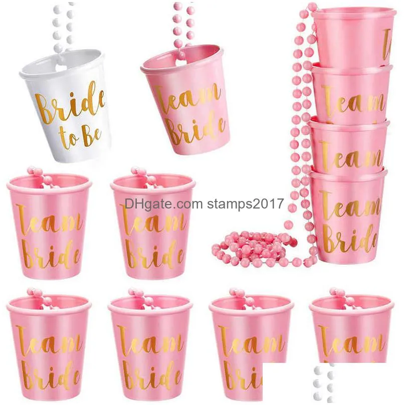  1-6pcs team bride to be cup plastic s glasses necklace hen bachelorette party supplies wedding decorations bridal shower gift