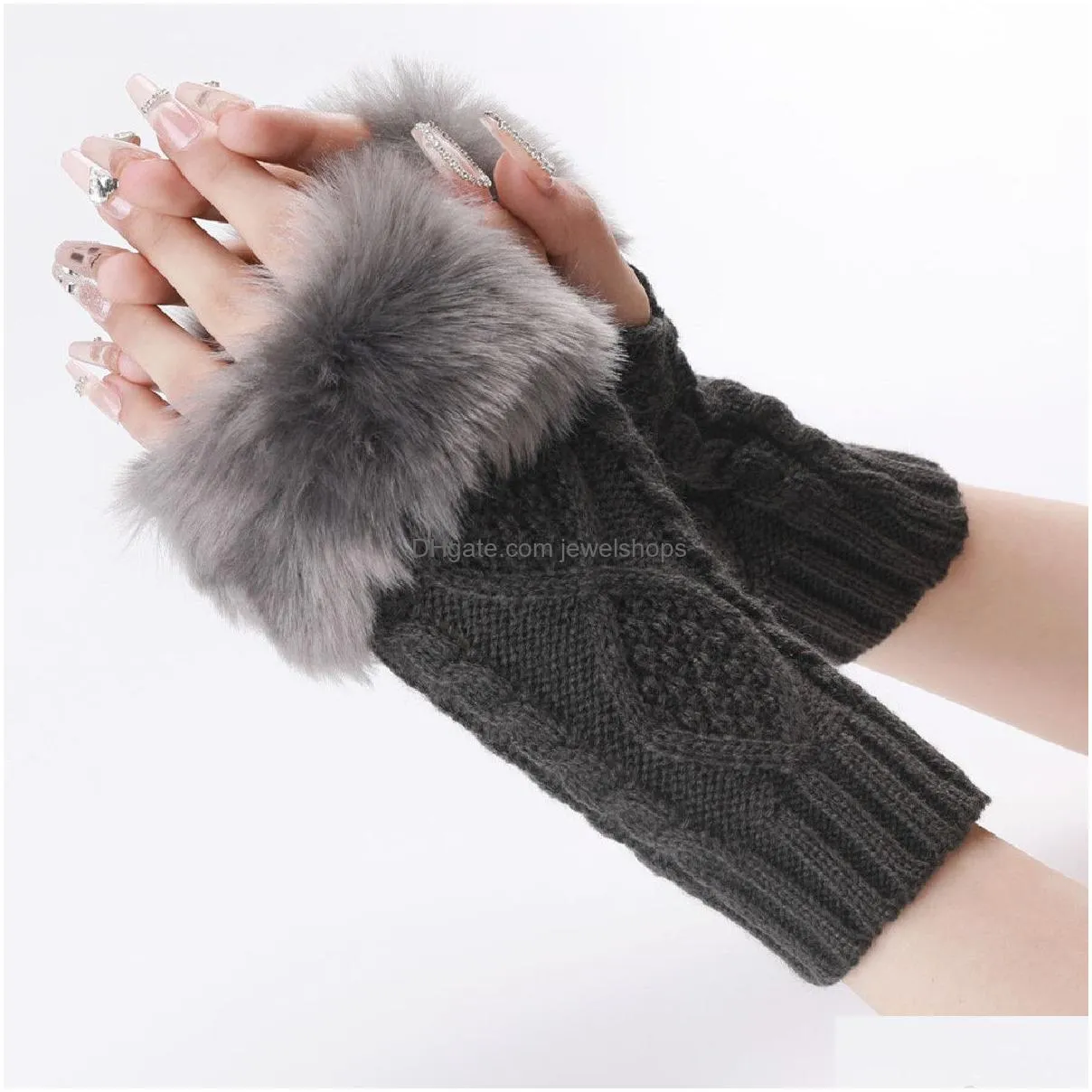 knitting short gloves winter warm crochet arm fingerless arm cover mittens cuff for women