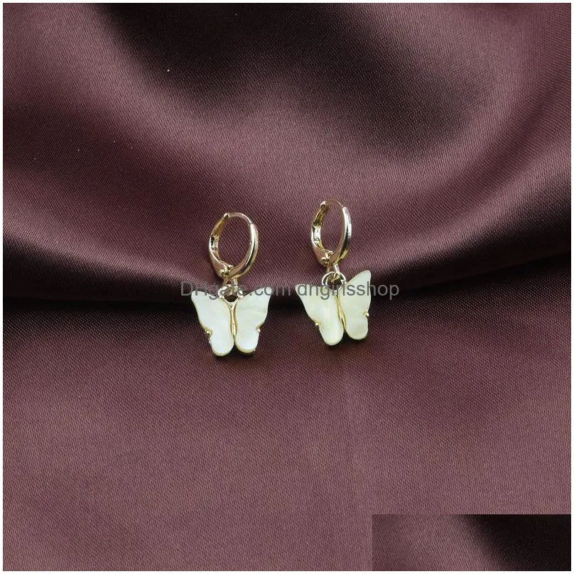 update arylic butterfly earrings colored butterfly dangle ear ring clip chandelier women earrings fashion jewelry