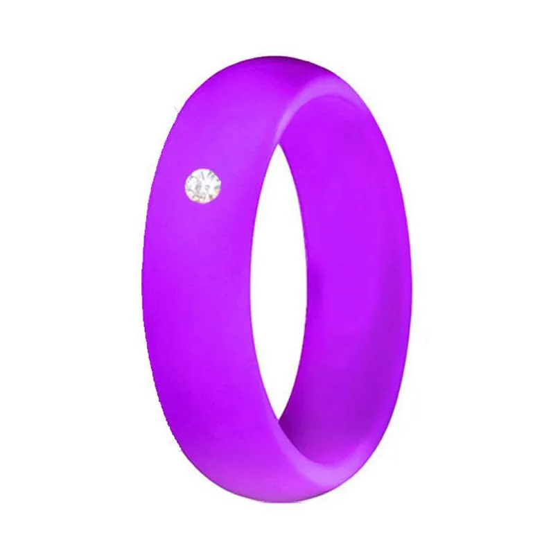 10 colors/lot 5.7mm wide women wedding silicone rings for girls crystal diamond engagement bride comfortable soft rubber finger ring