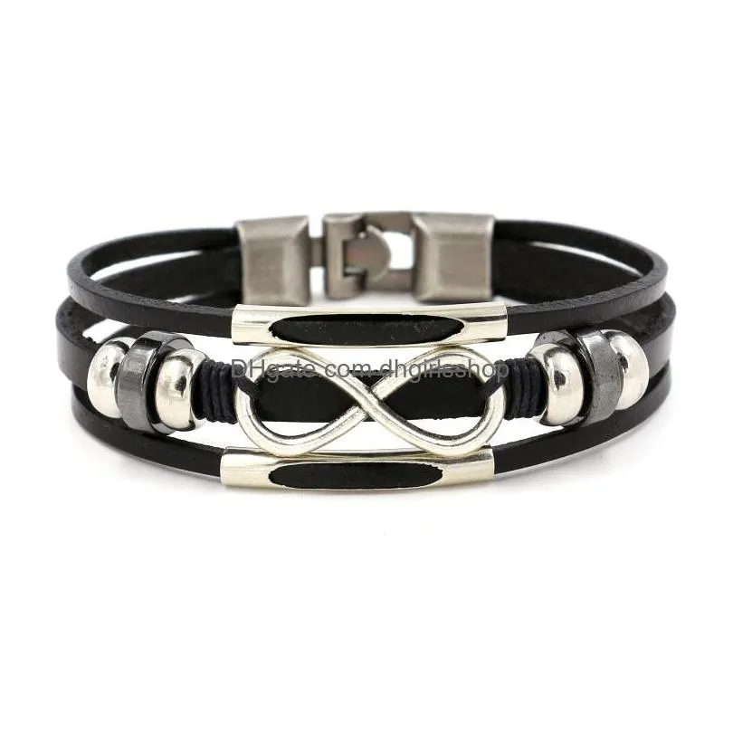 update infinity leather bracelet multilayer wrap bracelets wrist band cuffs for women men fashion jewelry gift