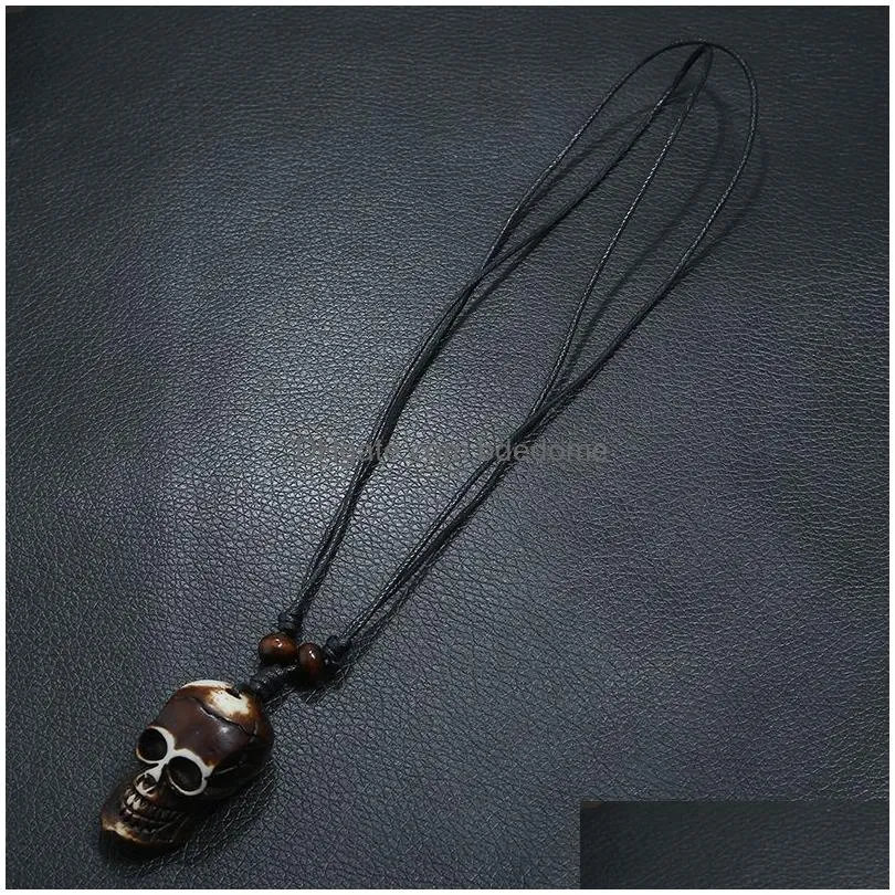 skull head necklaces retro head pendant long chain fashion jewelry necklace for women men halloween jewelry gift