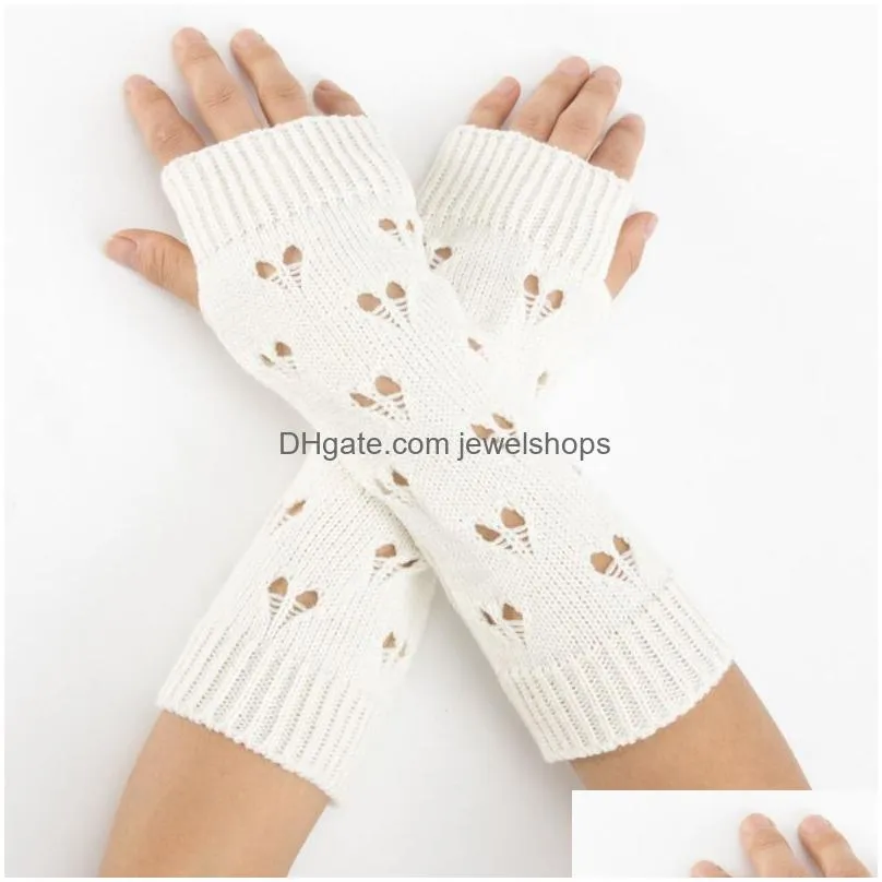 love heart knitted warm wrist arm cover gloves winter fingerless gloves crochet arm fingerless mittens women fashion