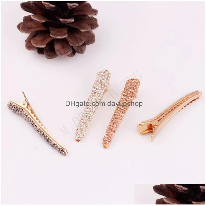 europe fashion jewelry women`s rhinestone hairpin hair clip dukbill toothed hair clip bobby pin lady barrette