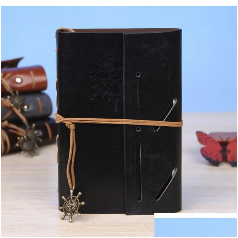 wholesale Vintage Travel Diary Notebook Kraft Papers Writing Journal Notebook PU Leather Spiral Pirate Notepad School Student Classical Books Stationery Gift